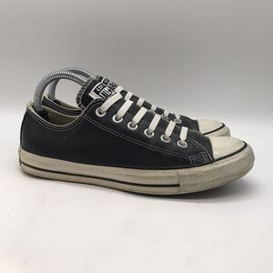 Converse All Star 107348 Black Leather Low Top M6 W8 Stretch Laces Slip On Skate